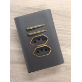 Conjunto Interruptor Duplo Simples + Tomada Dupla 10a 4x2 - Novara Grafite Gold